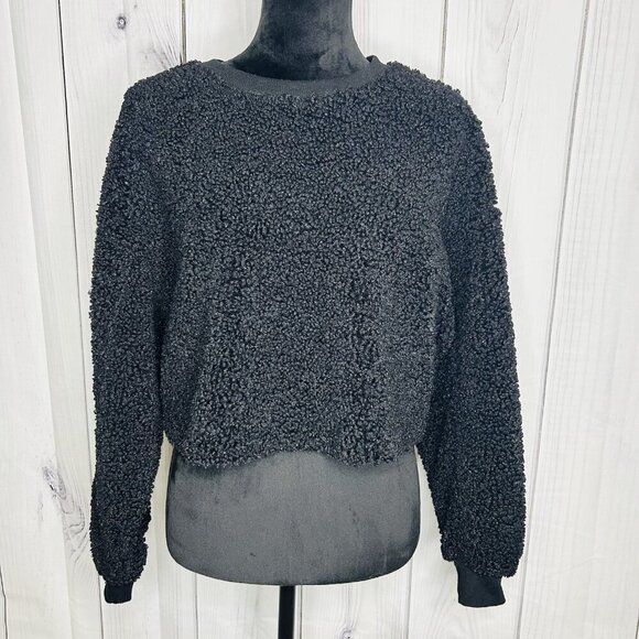 Wild Fable Black Sz S Cropped Sweater Solid Teddy Bear Fleece Sherpa - Picture 1 of 6